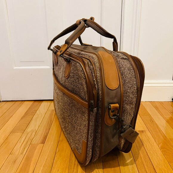 Vintage Pierre Cardin Paris Leather Tweed Luggage Travel Weekender Bag 22 inche - Picture 14 of 16